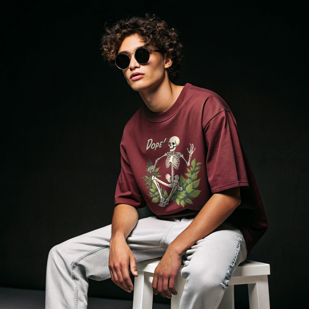 Dope! Skeleton Leaf Oversized T-Shirt – Heavyweight Cotton | Unisex Streetwear Tee