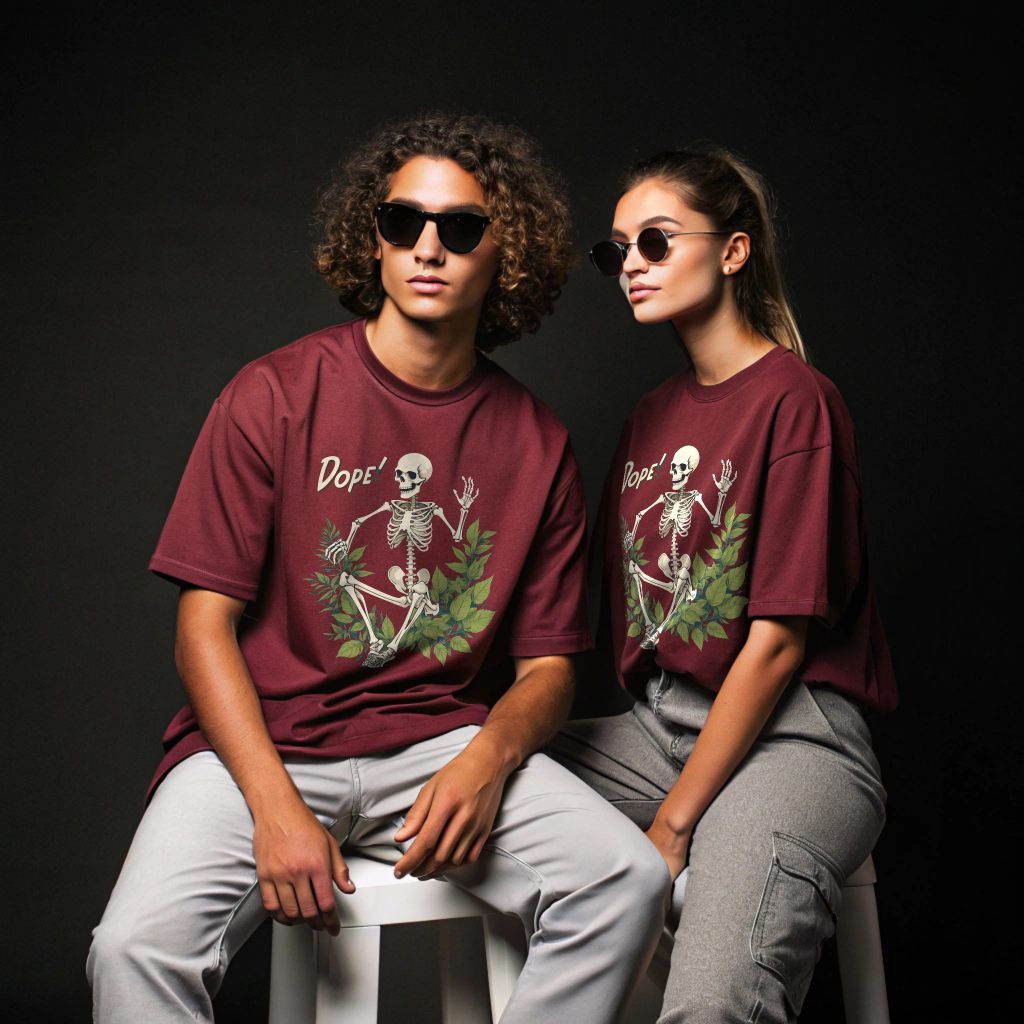 Dope! Skeleton Leaf Oversized T-Shirt – Heavyweight Cotton | Unisex Streetwear Tee