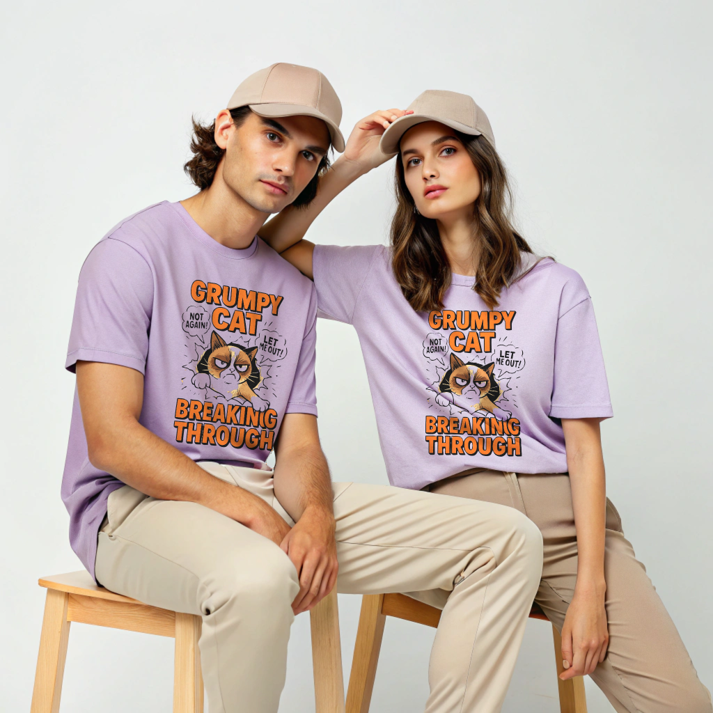 Grumpy Cat Oversized T-Shirt – Breaking Through Print | Unisex Streetwear | 100% Cotton
