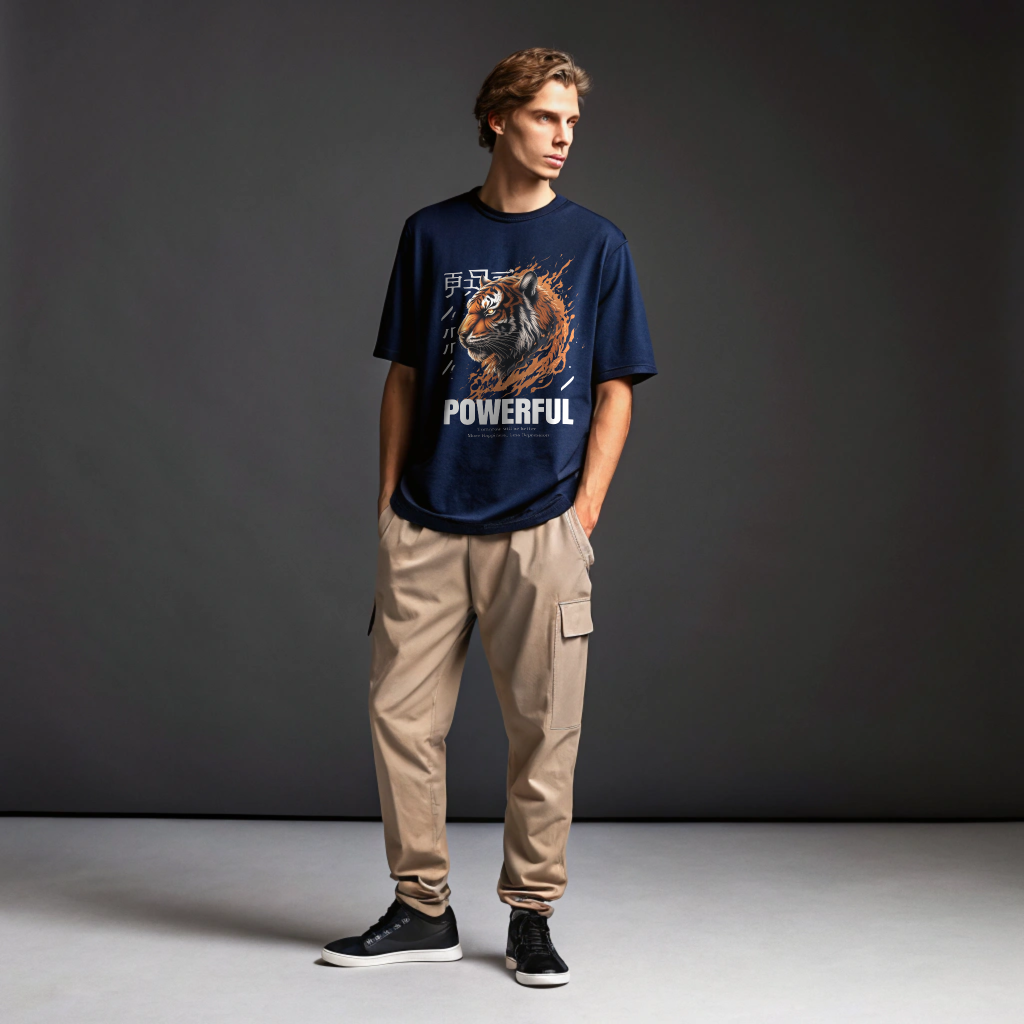 POWERFUL Tiger Graphic Oversized T-Shirt for Men – 100% Cotton | Heavyweight Streetwear Tee