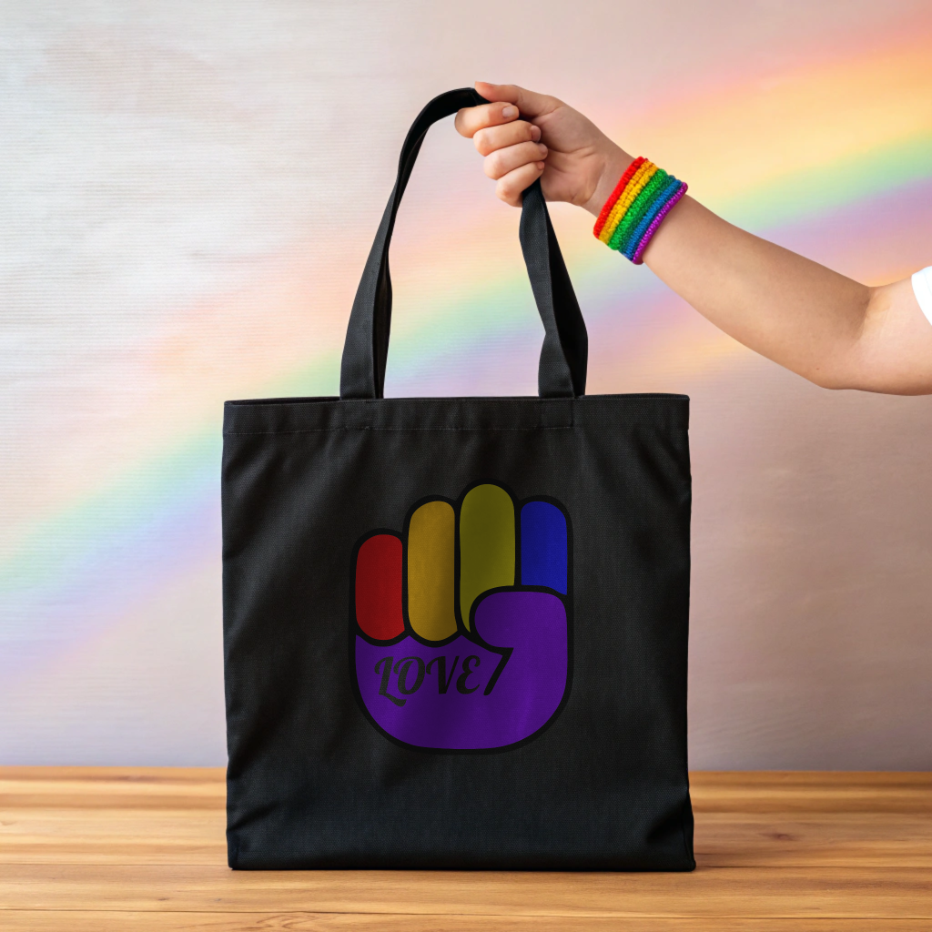 PRIDE LOVE Raised Fist Tote – Vibrant Symbol of Unity & Equality