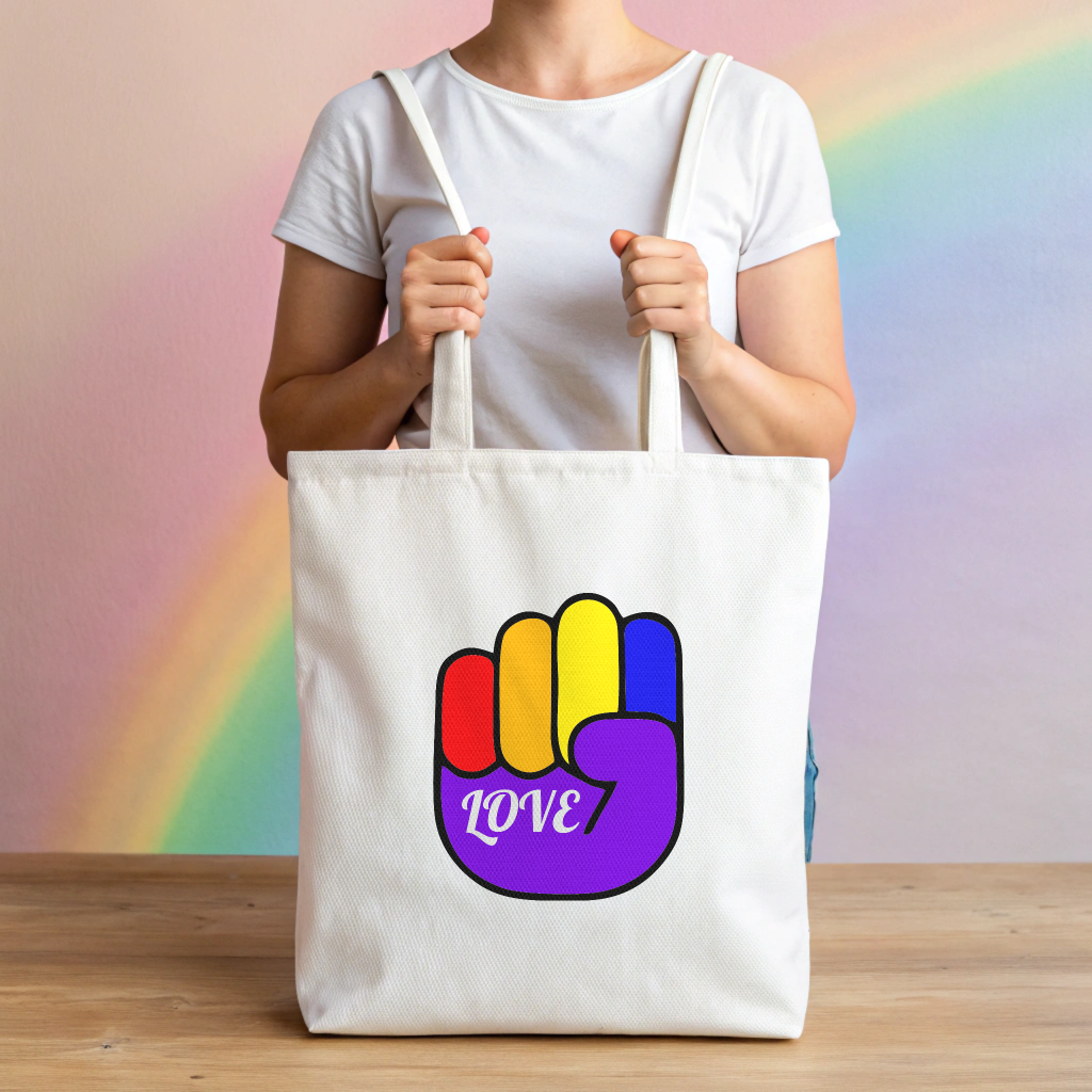 PRIDE LOVE Raised Fist Tote – Vibrant Symbol of Unity & Equality