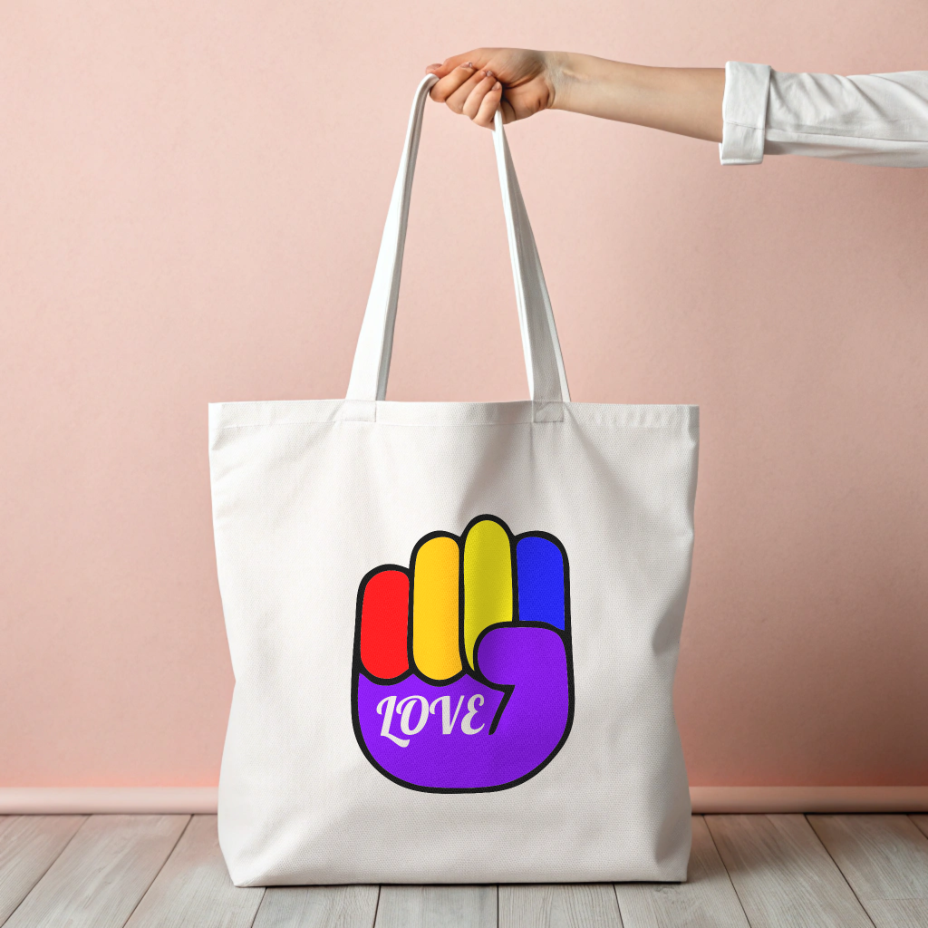 PRIDE LOVE Raised Fist Tote – Vibrant Symbol of Unity & Equality